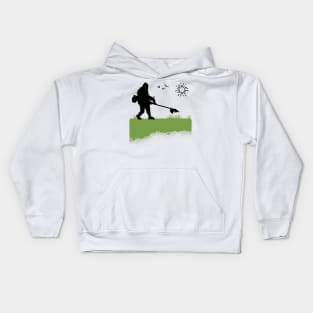 Bigfoot Mowing the Lawn Owner Grass Cutting Funny Sasquatch Kids Hoodie